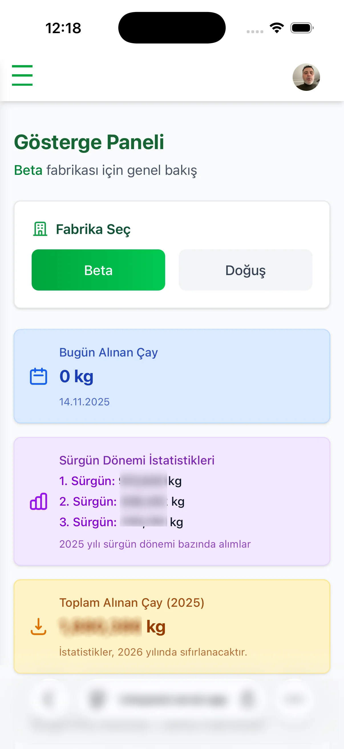 Çay Alım Yönetim Sistemi - Üretici kayıt ekranı
