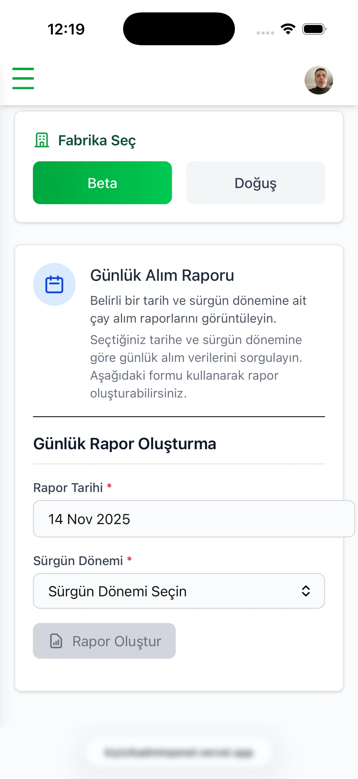 Çay Alım Yönetim Sistemi - Raporlama ekranı