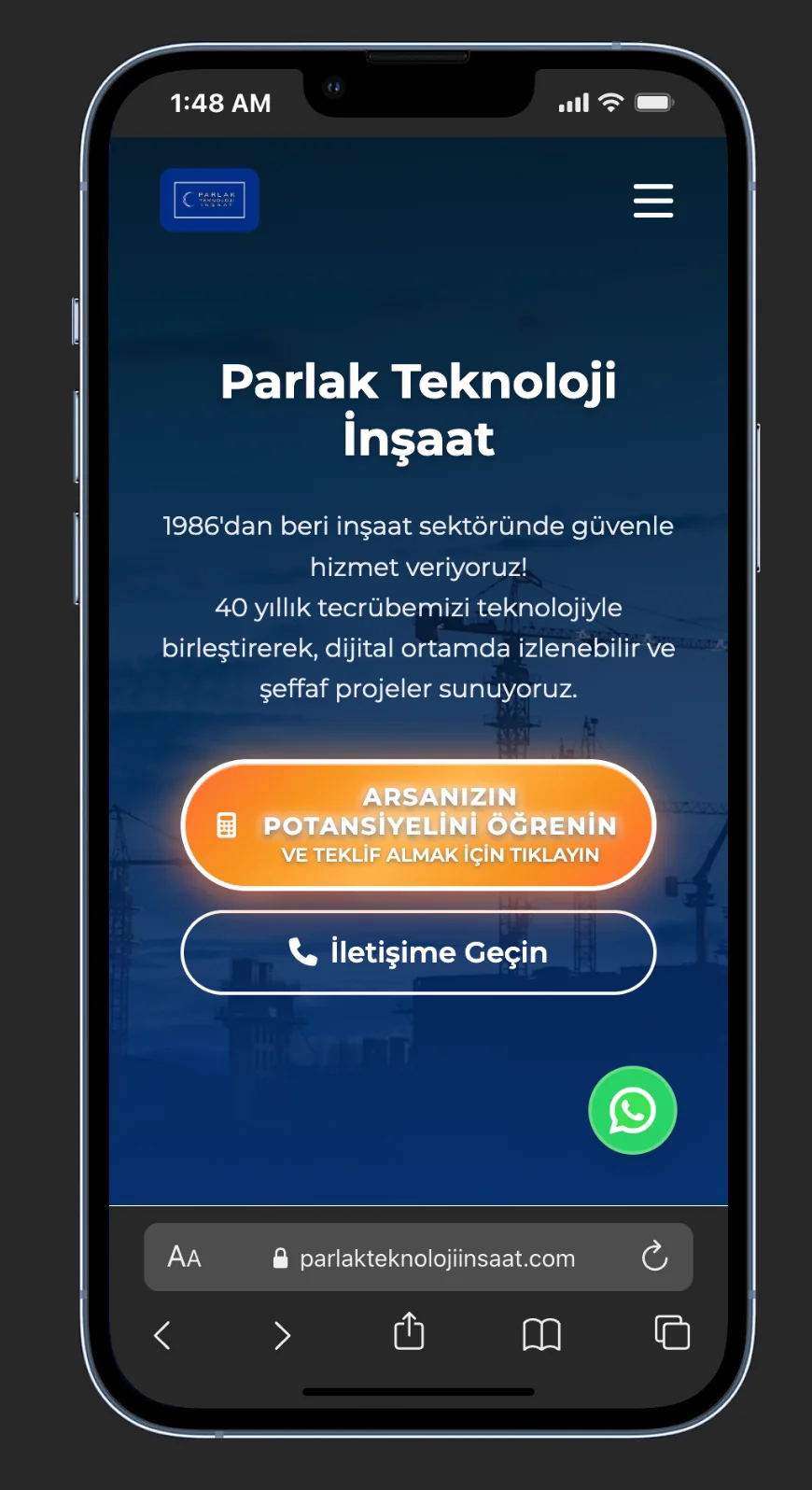 Parlak Teknoloji İnşaat - Kurumsal web sitesi ana sayfa